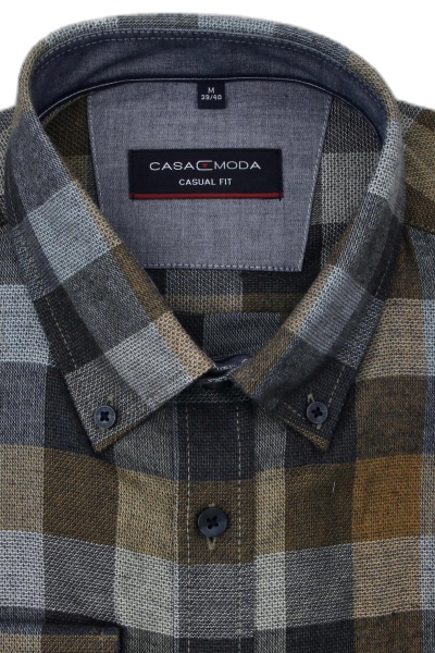 CASAMODA Casual Fit Hemd Langarm Button Down Kragen Karo blau