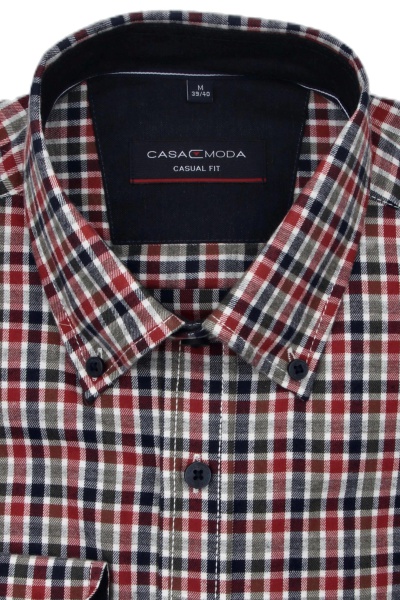 CASAMODA Casual Fit Hemd Langarm Button Down Kragen Flanell Karo blau