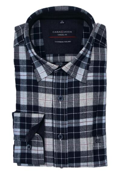 CASAMODA Casual Fit Hemd Langarm Basic Kent Kragen Karo dunkelblau