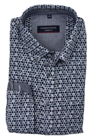 CASAMODA Casual Fit Hemd Langarm Button Down Kragen Muster blau