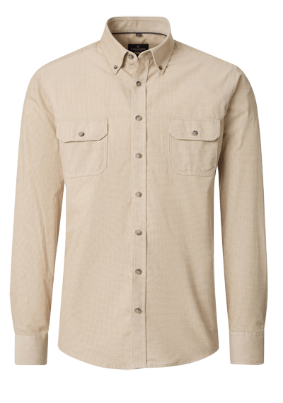 CASAMODA Casual Fit Hemd Langarm Button Down Kragen Cord beige