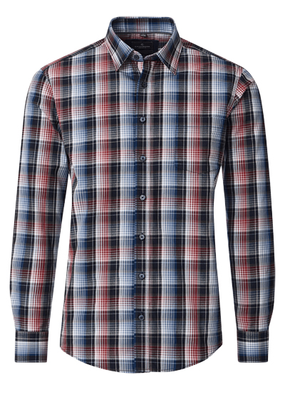 CASAMODA Casual Fit Hemd Langarm New Kent Kragen Karo blau
