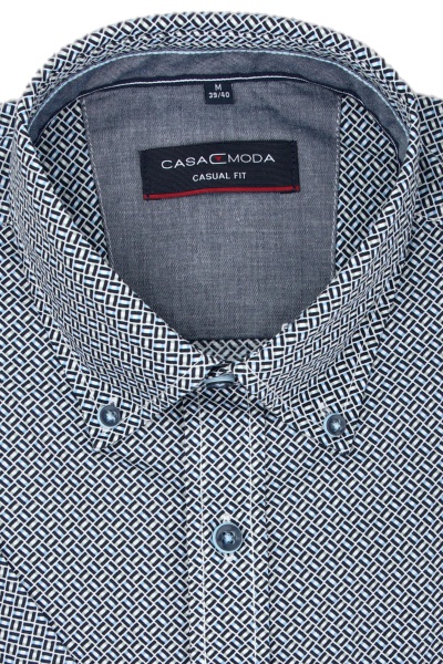 CASAMODA Casual Fit Hemd Halbarm Button Down Kragen Muster blau