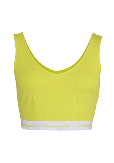 CALVIN KLEIN JEANS Cropped Top V-Ausschnitt Gummibund Label-Details limone preisreduziert