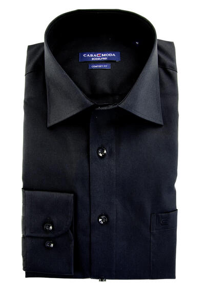 CASAMODA Comfort Fit Hemd Langarm New Kent Kragen Popeline schwarz