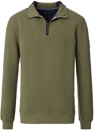 CASAMODA Sweat Troyer Langarm mit Reiverschluss Struktur moos