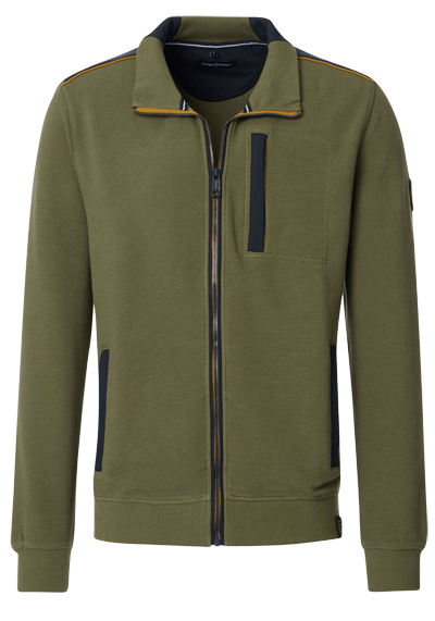CASAMODA Sweatjacke Langarm mit Reiverschluss Struktur moos