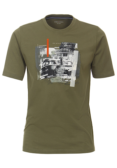 CASAMODA T-Shirt Halbarm Rundhals Print Jersey oliv preisreduziert