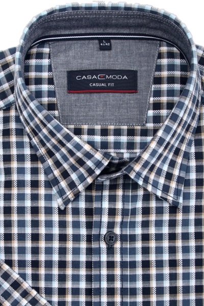 CASAMODA Casual Fit Hemd Halbarm New Kent Kragen Karo blau