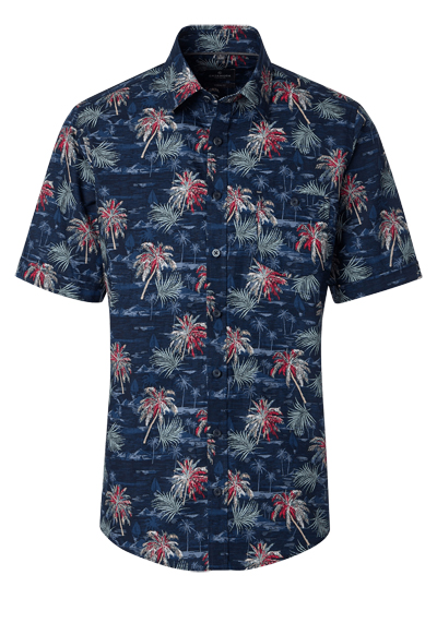 CASAMODA Casual Fit Hemd Halbarm New Kent Kragen Muster blau