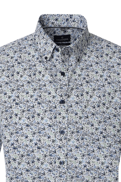 Produktbild f�r 'CASAMODA Casual Fit Hemd Halbarm Button Down Kragen Leinenmix Blumenmuster blau'