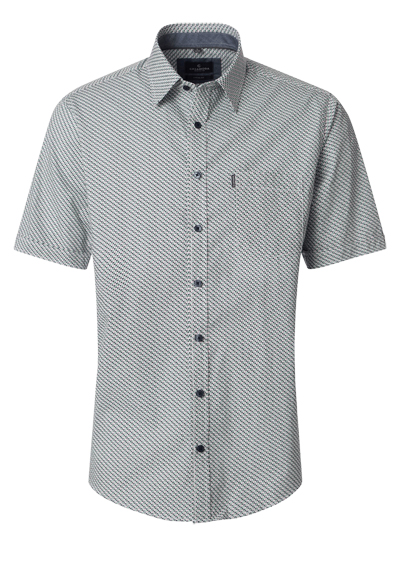 CASAMODA Casual Fit Hemd Halbarm New Kent Kragen Leinenmix Muster blau