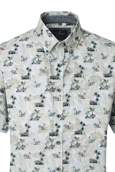 Produktbild f�r 'CASAMODA Casual Fit Hemd Halbarm Button Down Kragen Palmenmuster blau'