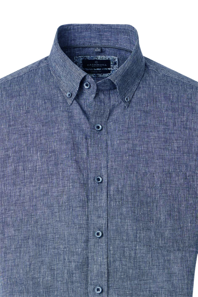 Produktbild f�r 'CASAMODA Casual Fit Hemd Halbarm Button Down Kragen Leinenmix blau'