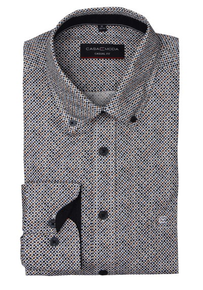 CASAMODA Casual Fit Hemd Langarm Button Down Kragen Muster blau