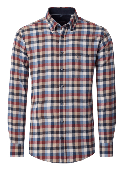 CASAMODA Casual Fit Hemd Langarm New Kent Kragen Flanell Multikaro blau