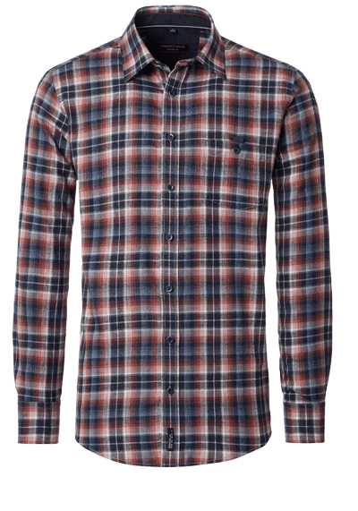 CASAMODA Casual Fit Hemd Langarm New Kent Kragen Flanell Karo dunkelblau