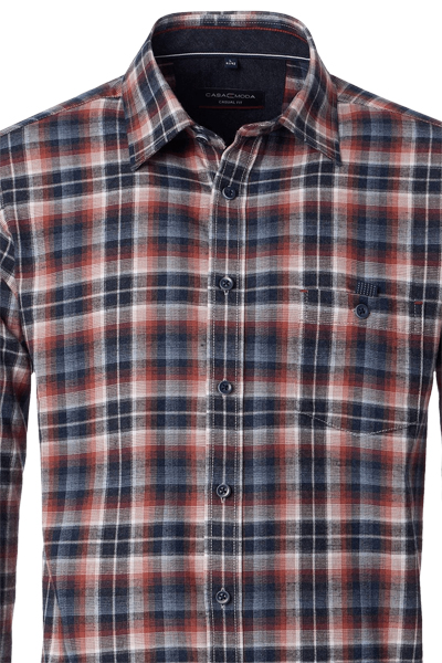 Produktbild f�r 'CASAMODA Casual Fit Hemd Langarm New Kent Kragen Flanell Karo dunkelblau'