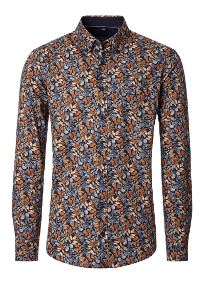 CASAMODA Casual Fit Hemd Langarm Button Down Kragen Blumenmuster dunkelblau