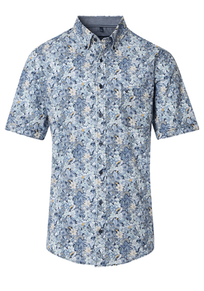 Produktbild für 'CASAMODA Casual Fit Hemd Halbarm Button Down Kragen Blumenmuster blau'