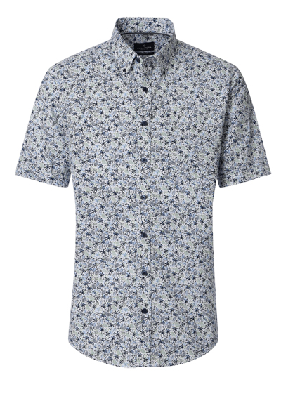 Produktbild f&uuml;r 'CASAMODA Casual Fit Hemd Halbarm Button Down Kragen Leinenmix Blumenmuster blau'