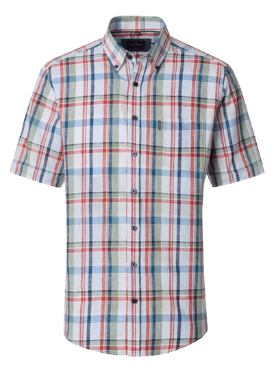 Produktbild f&uuml;r 'CASAMODA Casual Fit Hemd Halbarm Button Down Kragen Leinenmix Karo rot'