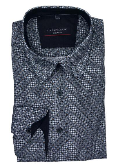 Produktbild für 'CASAMODA Casual Fit Hemd super langer Arm Basic Kent Kragen Muster dunkelblau'
