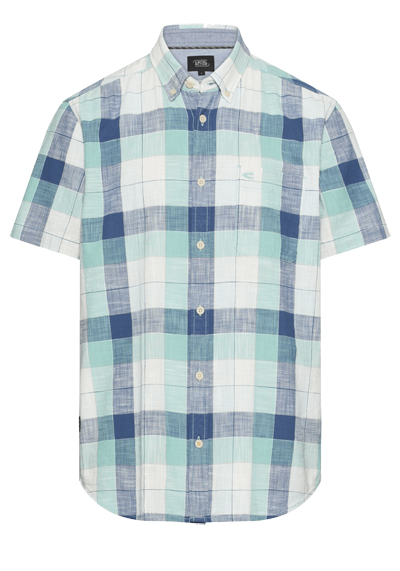 CAMEL ACTIVE Performance Hemd Halbarm Button Down Kragen Karo hellblau