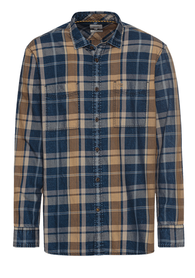 CAMEL ACTIVE Regular Fit Hemd Langarm New Kent Kragen Karo dunkelblau