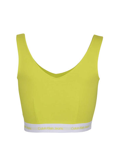 Produktbild fr 'CALVIN KLEIN JEANS Cropped Top V-Ausschnitt Gummibund Label-Details limone'