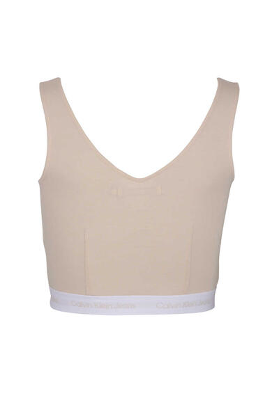 Produktbild fr 'CALVIN KLEIN JEANS Cropped Top V-Ausschnitt Gummibund Label-Details beige'