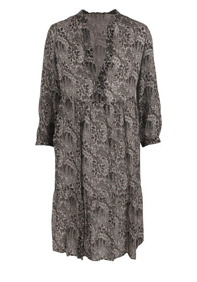 DRYKORN Langarm Kleid V-Ausschnitt Volant Muster grn