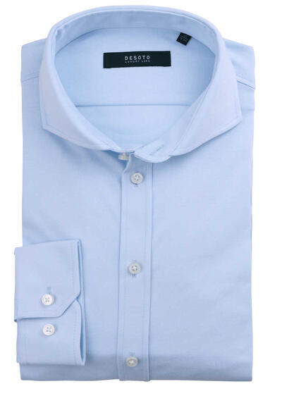 DESOTO Slim Fit Luxury Line Hemd Langarm Haifischkragen Jersey Stretch hellblau