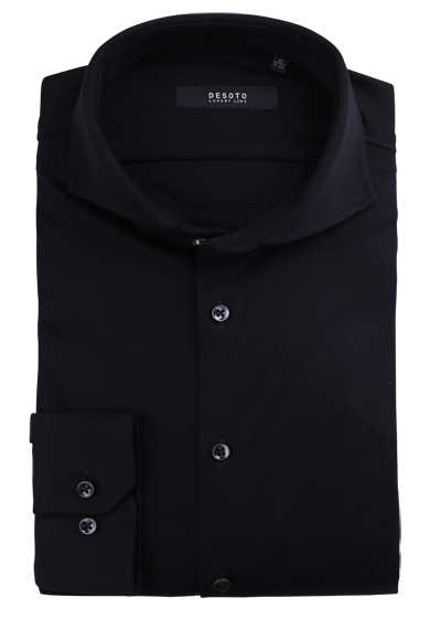 DESOTO Slim Fit Luxury Line Hemd Langarm Haifischkragen Jersey Stretch schwarz preisreduziert