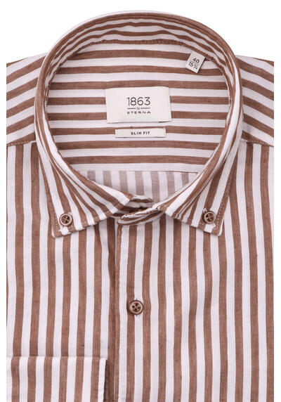 ETERNA Slim Fit 1863 Hemd Langarm Button Down Kragen Streifen braun