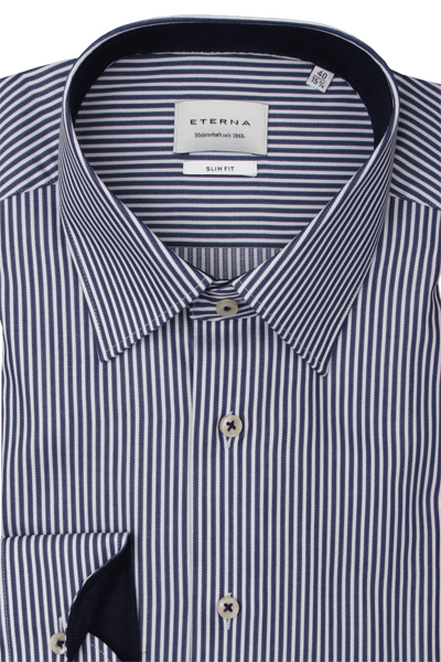 Produktbild fr 'ETERNA Slim Fit Dynamic Cotton Hemd extra langer Arm Streifen dunkelblau'
