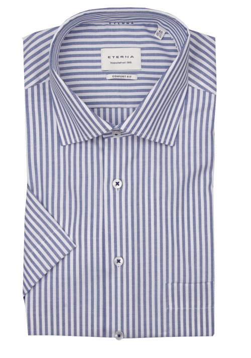 ETERNA Comfort Fit Hemd Halbarm New Kent Kragen Fil a Fil Streifen blau