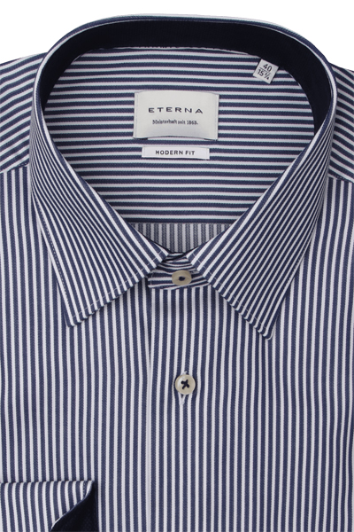 Produktbild fr 'ETERNA Modern Fit Dynamic Cotton Hemd extra langer Arm Streifen dunkelblau'
