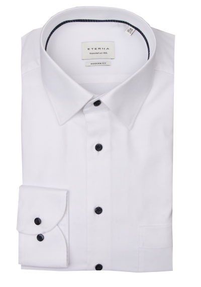 ETERNA Modern Fit Hemd extra langer Arm New Kent Kragen Twill wei