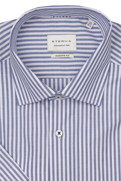 ETERNA Modern Fit Hemd Halbarm New Kent Kragen Fil a Fil Streifen blau