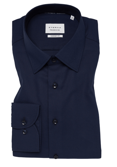 ETERNA Comfort Fit Dynamic Cotton Hemd Langarm Struktur nachtblau