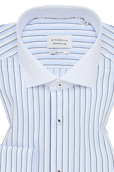 Produktbild f�r 'ETERNA Slim Fit Dynamic Cotton Hemd Langarm New Kent Kragen Popeline Streifen blau'