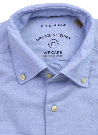 ETERNA Modern Fit Upcycling Shirt Button Down Kragen Stretch hellblau