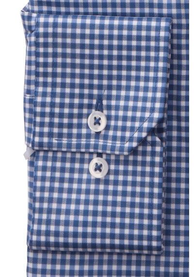 ETERNA Modern Fit Hemd super langer Arm Button Down Kragen Karo blau