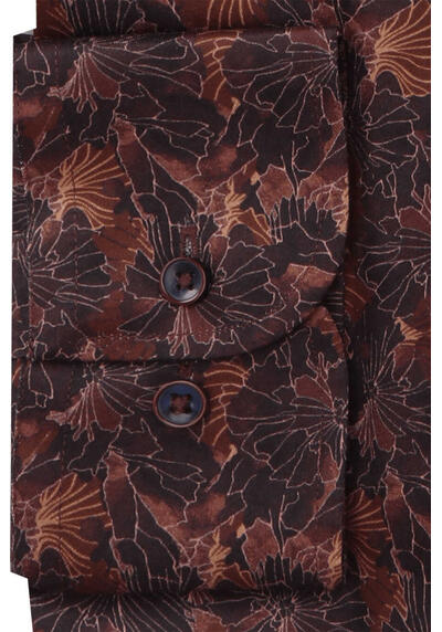 ETERNA Slim Fit Hemd Langarm Haifischkragen Muster braun