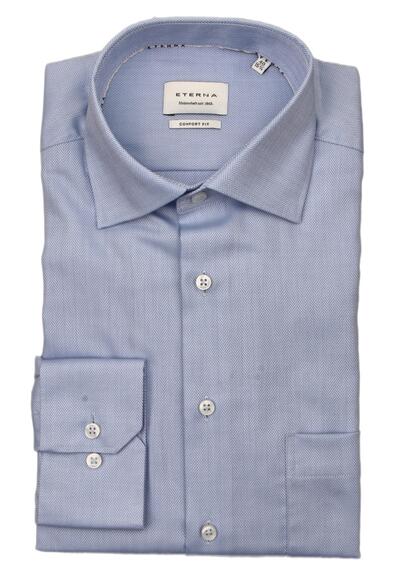 ETERNA Comfort Fit Hemd super langer Arm New Kent Kragen Fischgrat hellblau