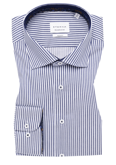 ETERNA Slim Fit Dynamic Cotton Hemd extra langer Arm Twill Streifen dunkelblau preisreduziert
