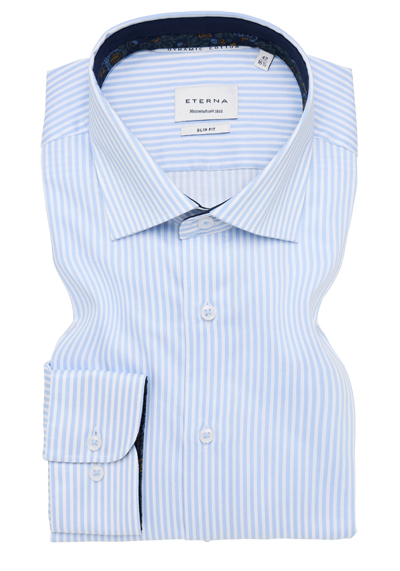 ETERNA Slim Fit Dynamic Cotton Hemd extra langer Arm Twill Streifen hellblau