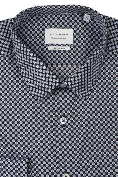 Produktbild f�r 'ETERNA Super Slim Hemd Langarm New Kent Kragen Muster dunkelblau'
