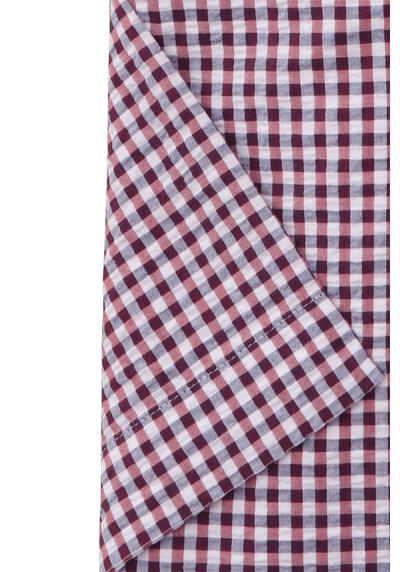ETERNA Modern Fit Hemd Halbarm Button Down Kragen Seersucker Karo rot